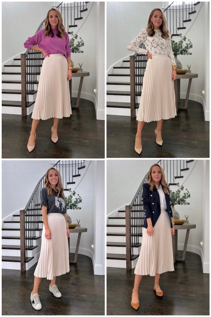 cream pleated skirt