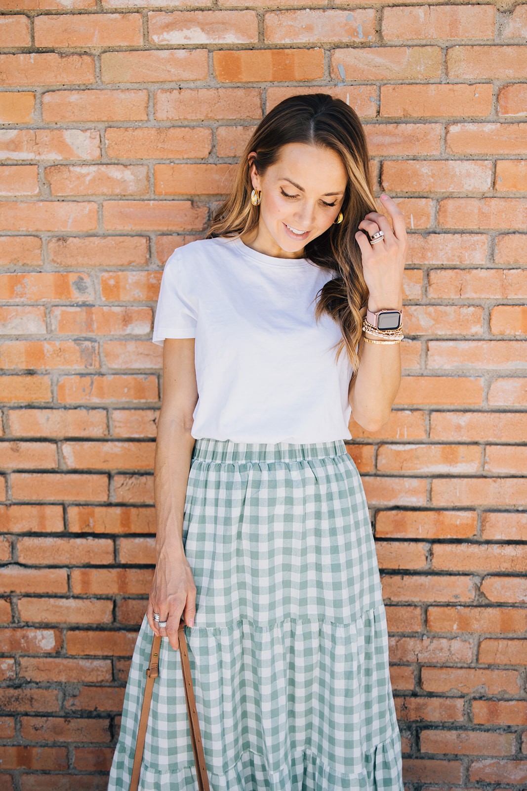 gingham skirt cuts tee