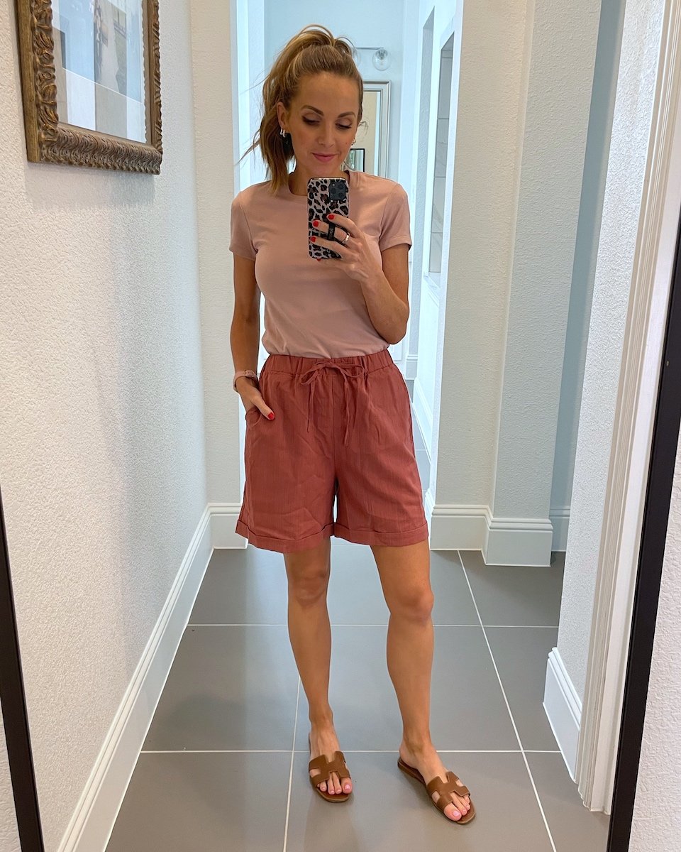pink shorts pink shirt