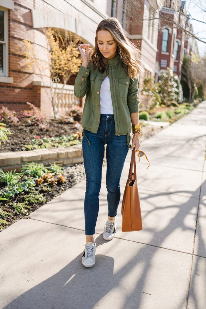dark was jeans olive jacket