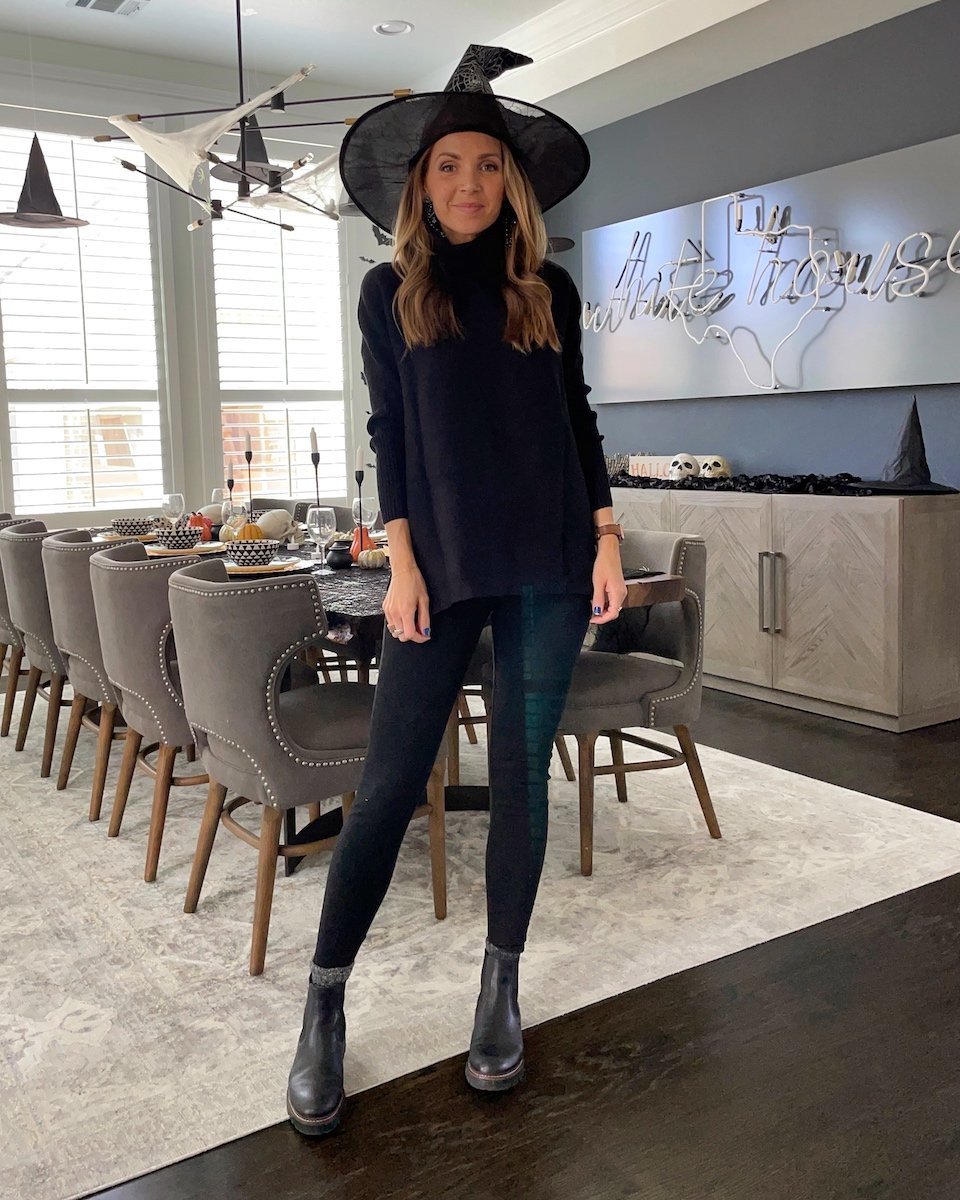 black tunic sweater black jeans