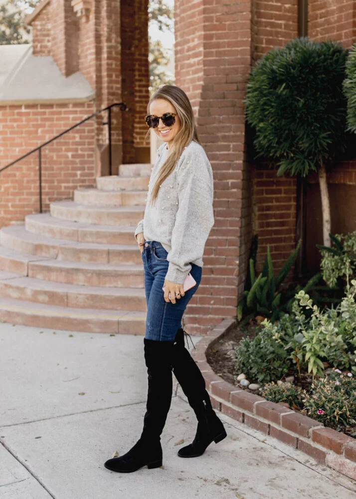 over the knee boots with sweater
