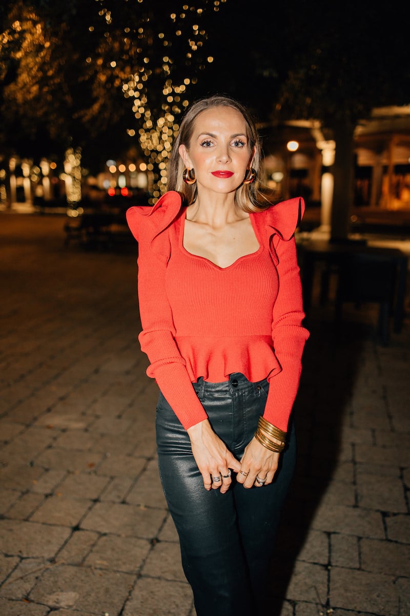 ruffle top red express black coated jeans