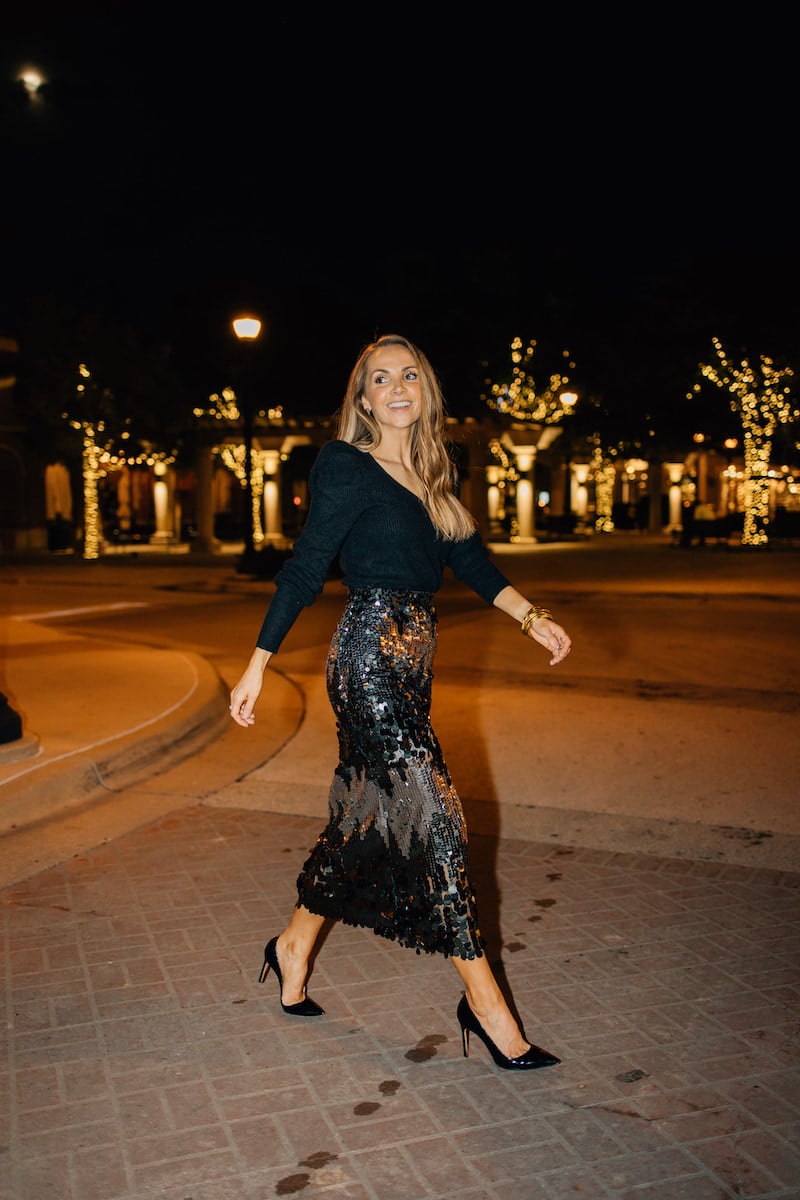 sequin skirt with black sweater