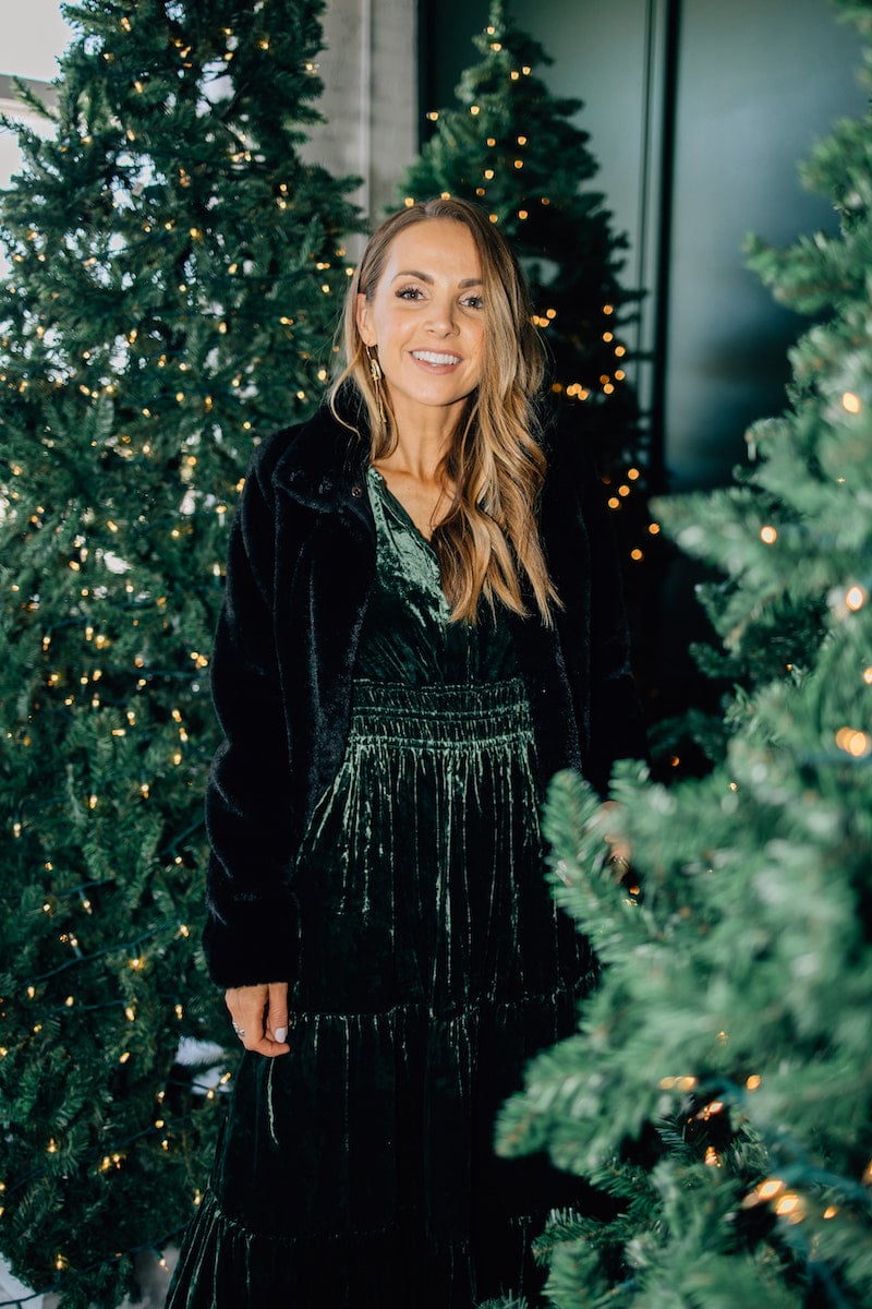 velvet dress anthropologie somerset and black fur jacket