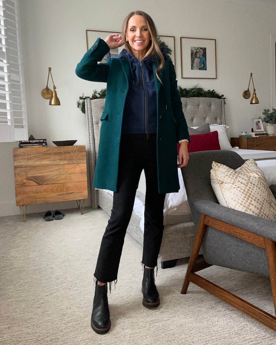 hoodie layered with coat
