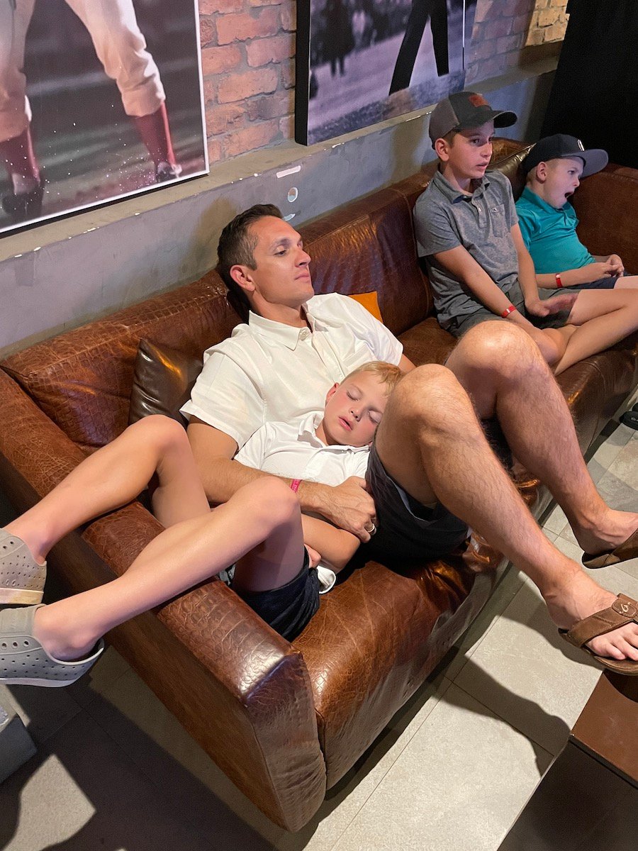 sleeping in the sports bar