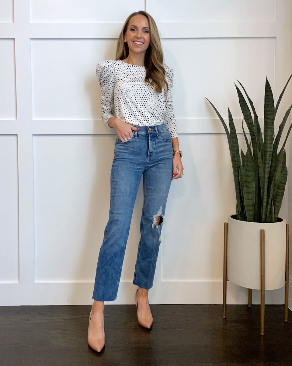 polka dot express top with express jeans