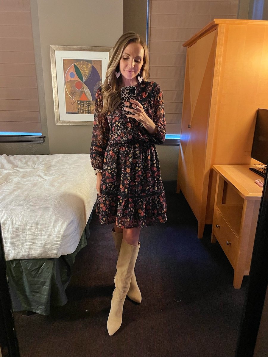 dress with tall boots