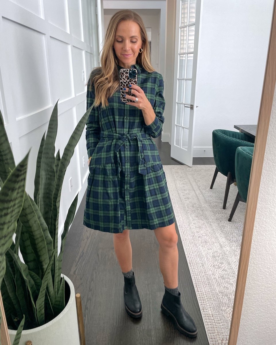 plaid dress with socks and boots