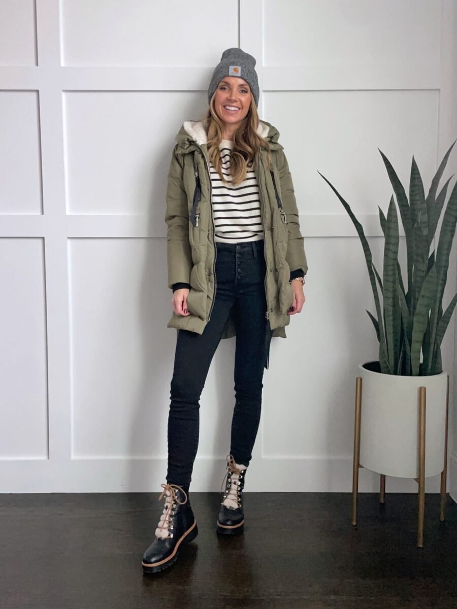 striped sweater black jeans