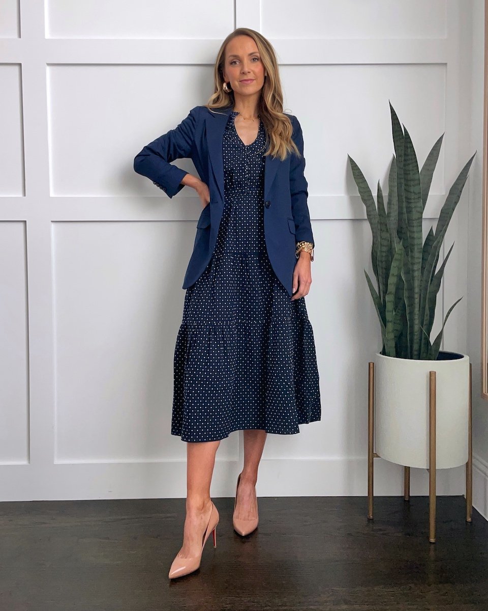 polka dot dress with blazer