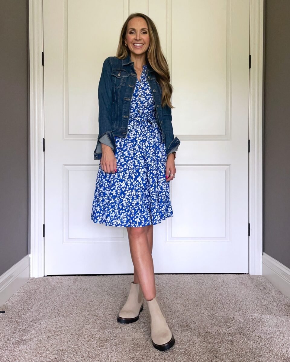 Merrick White Dress Denim Jacket Tan Chelsea Boots