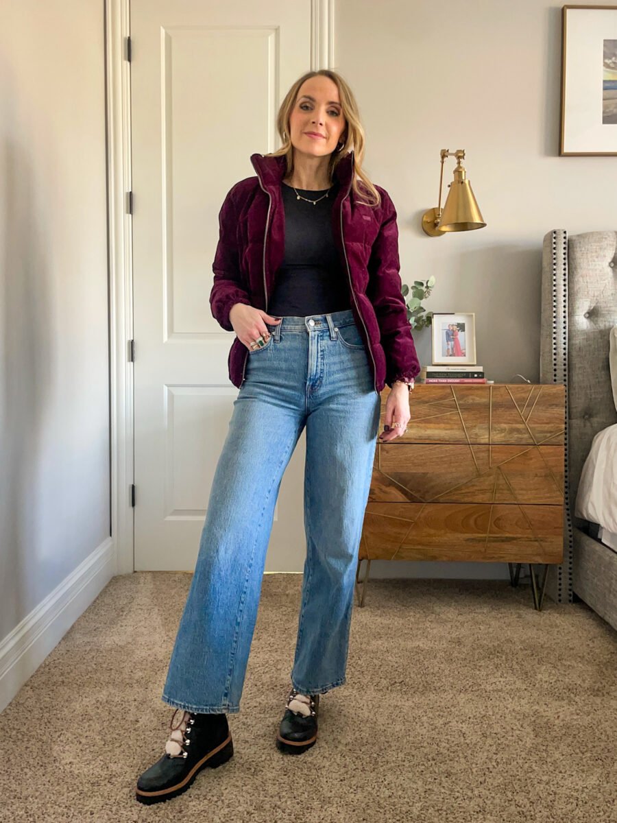 fur lined boots, levi corduroy jacket