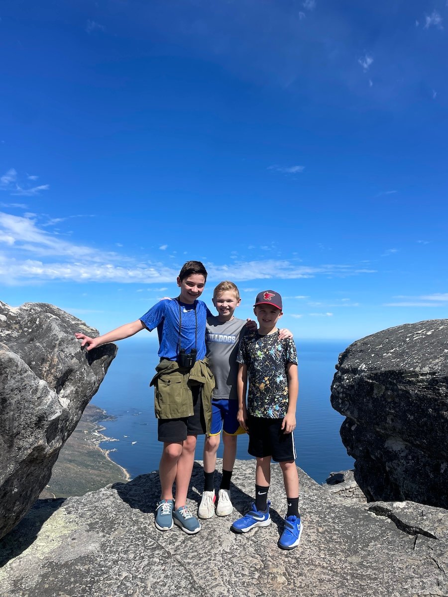 boys on top of table mountain