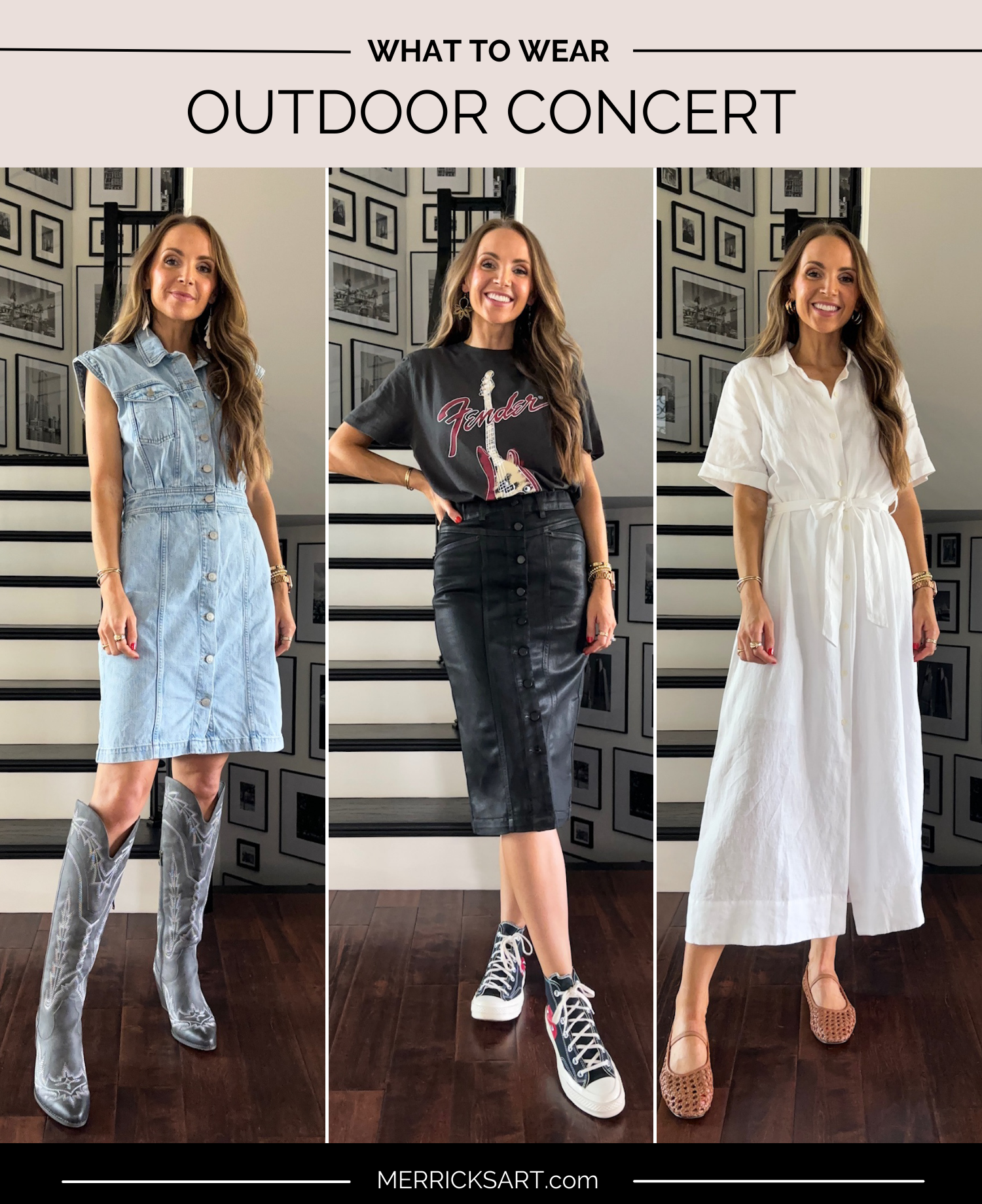 what to wear to an outdoor summer concert, 3 outfit ideas