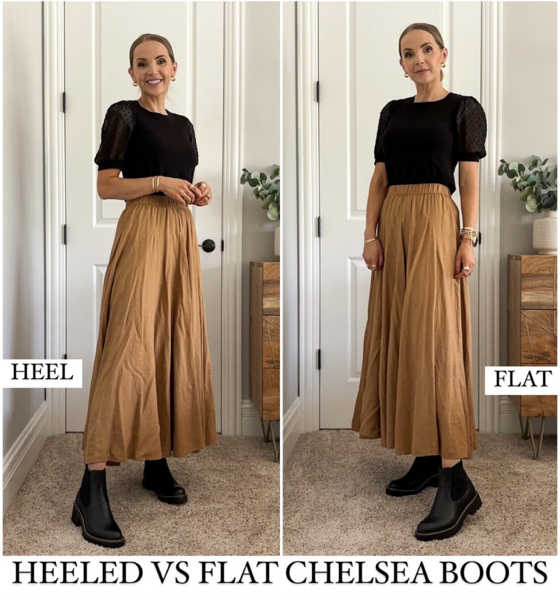Target Maxi skirt, anthropologie black blouse, chelsea boots