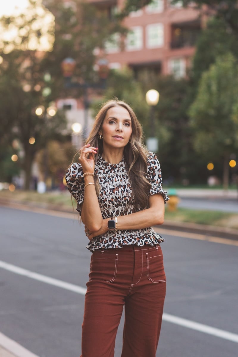 RUST ANTHROPOLOGIE CONTRAST STITCH PANTS