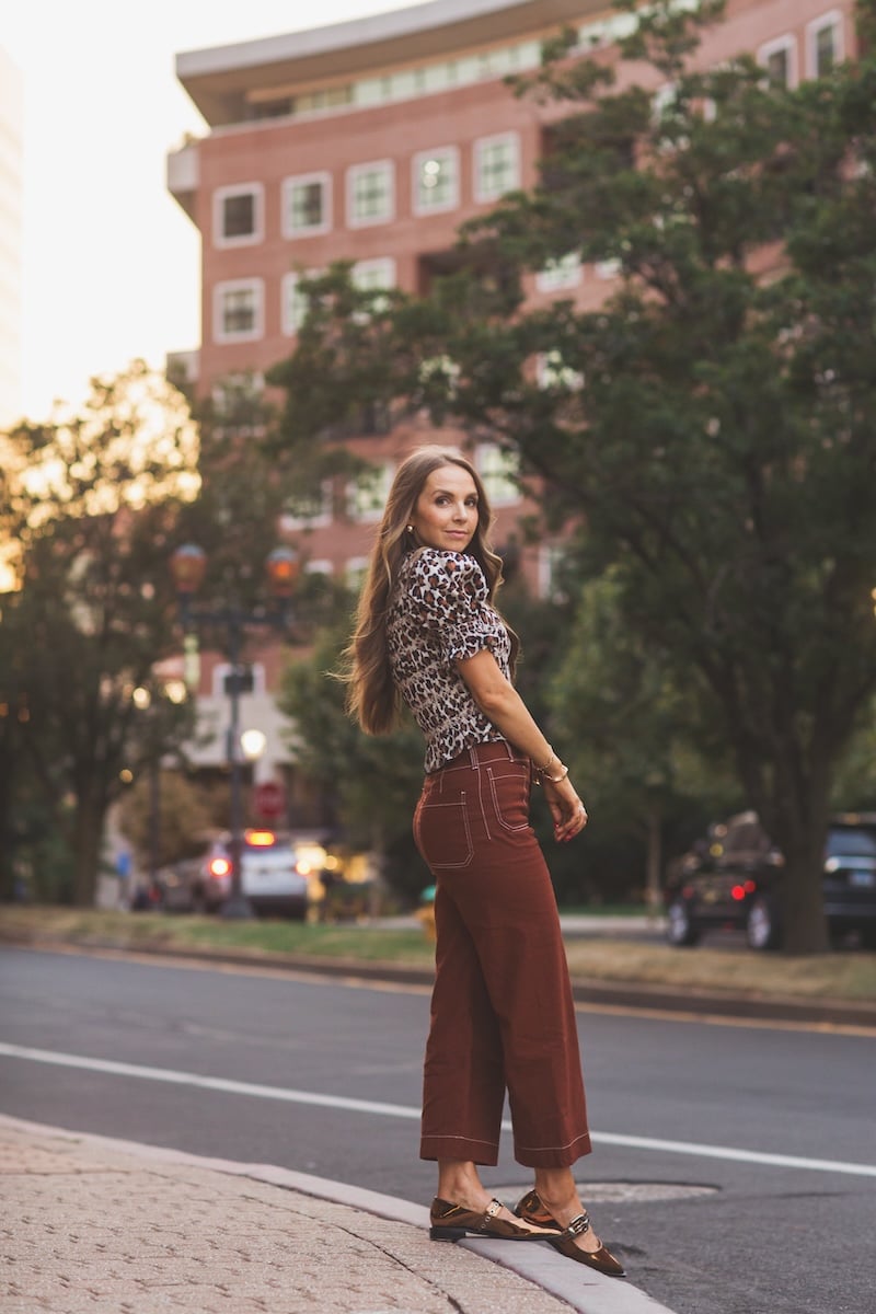 RUST ANTHROPOLOGIE CONTRAST STITCH PANTS