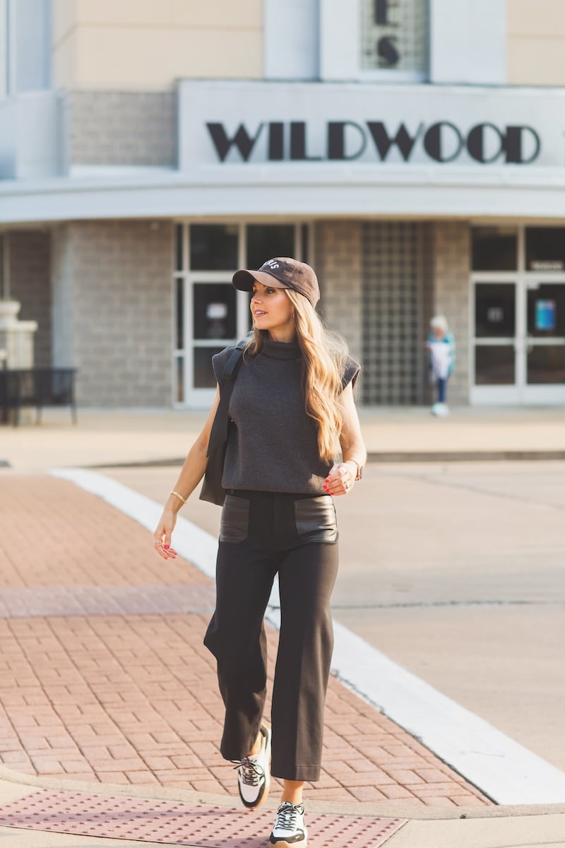 faux leather patch pocket pants