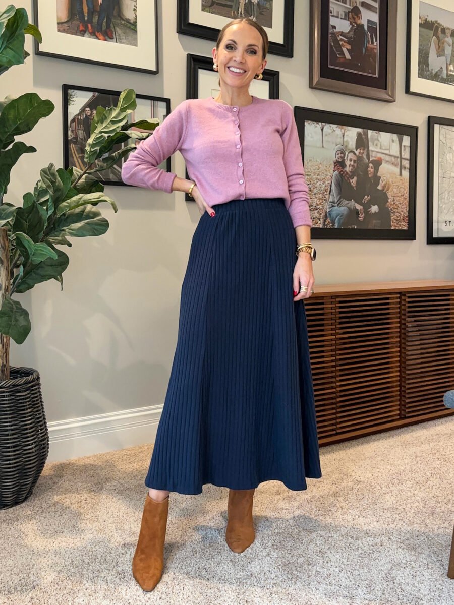 old navy sweater skirt and cardigan