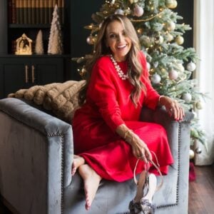 red skirt and sweater merricksart holiday gifts