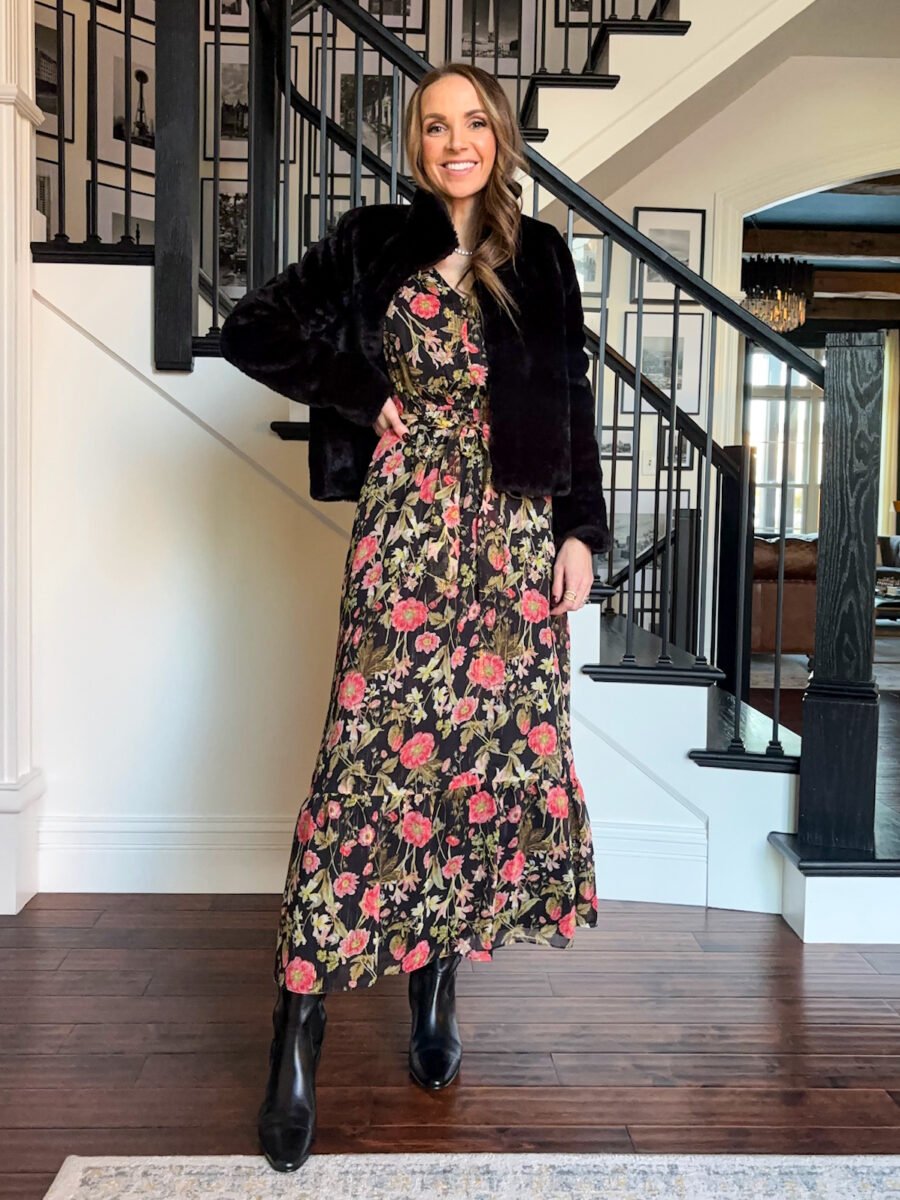 Winter Outfits from Kohls - kohls dress, fur coat, j crew leather tall boots