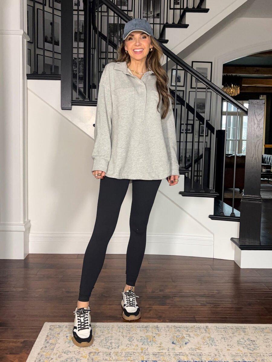Favorite Baseball hats - Aerie polo pullover, zella live in leggings, Sam Edelman Sneakers, madewell denim hat