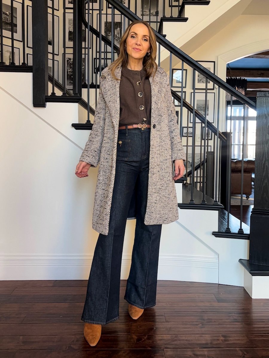 Wide leg jcrew jeans with herringbone coat