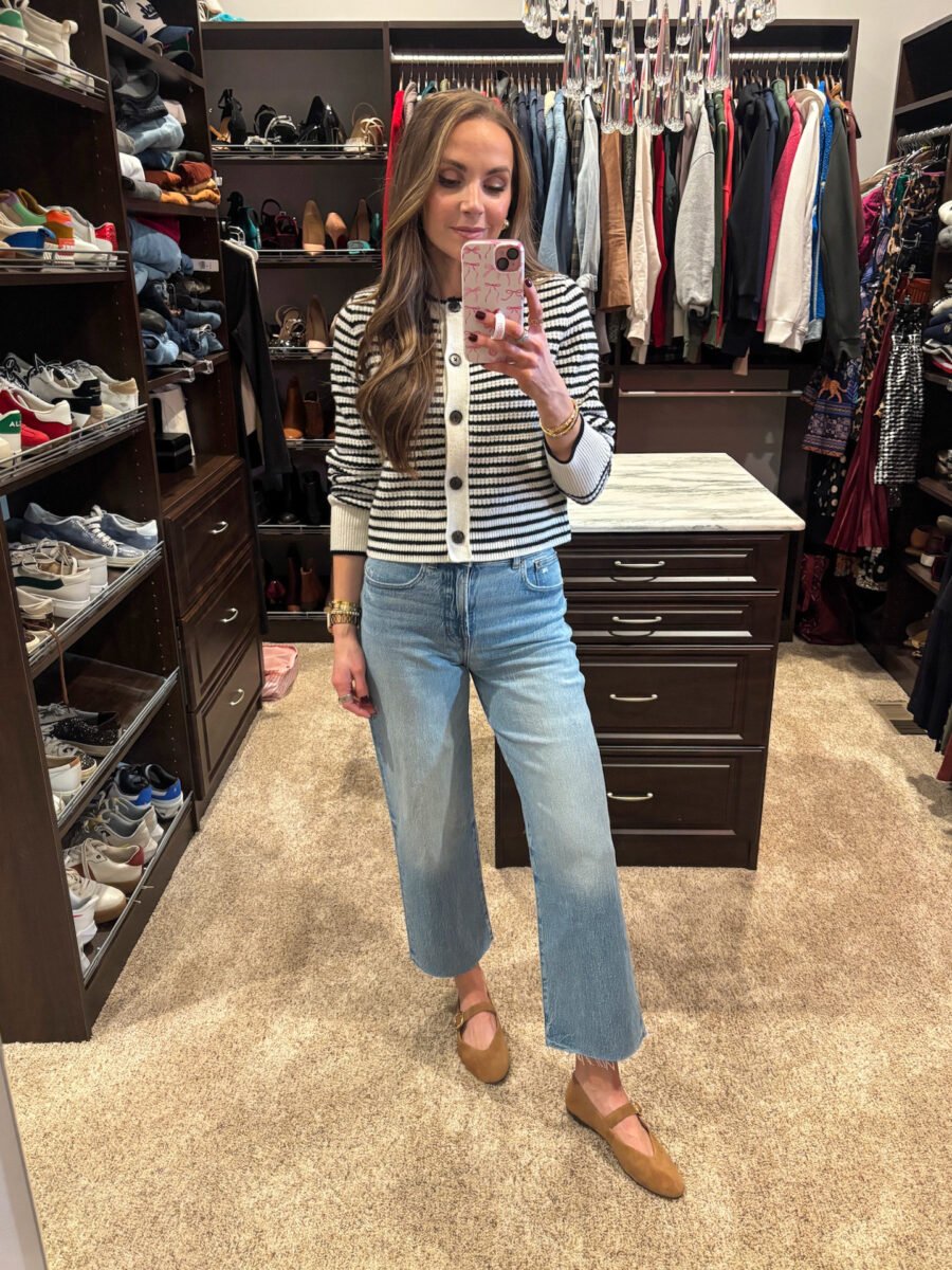 Madewell sweater, madewell jeans, madewell flats