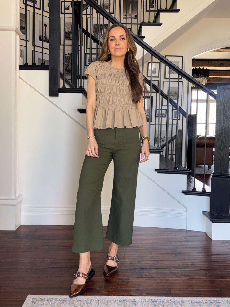 Anthropologie Colette pants, anthro shirt, anthro buckle flats