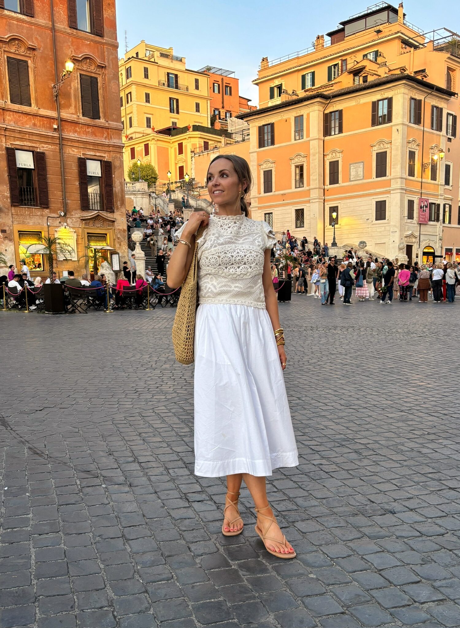 Old Anthro blouse, white target skirt, reef willow Quinn sandals, aritzia bag