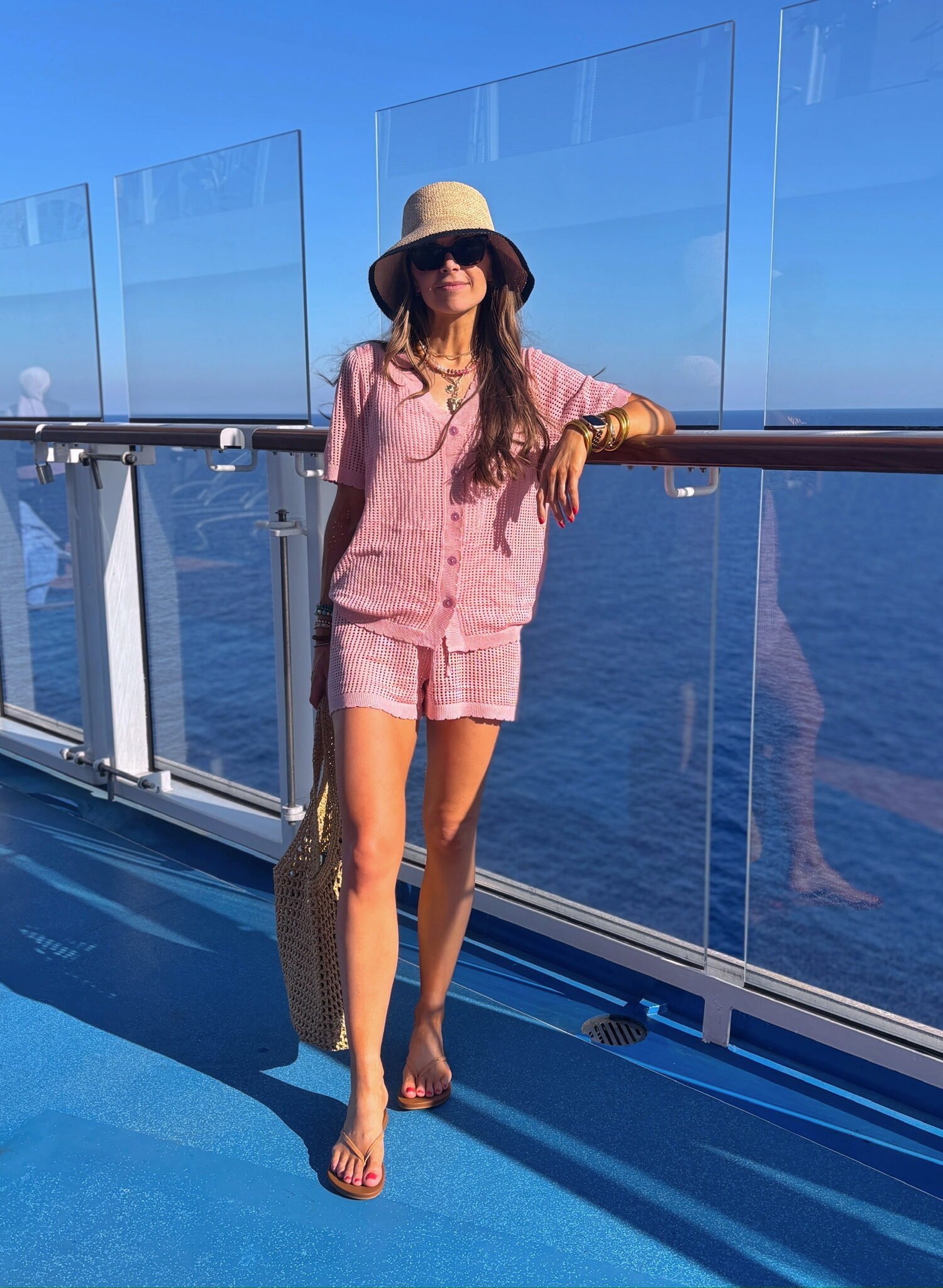 Amazon swim coverup, reef flip flops, aritzia bag, anthro jewelry, madewell bucket hat